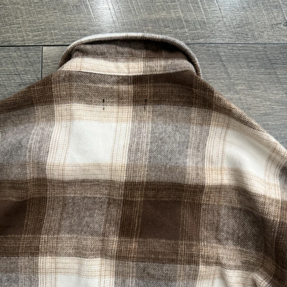 VTG Banana Republic Shirt Mens Medium Brown Plaid‎ Wool Blend Button Up Shacket